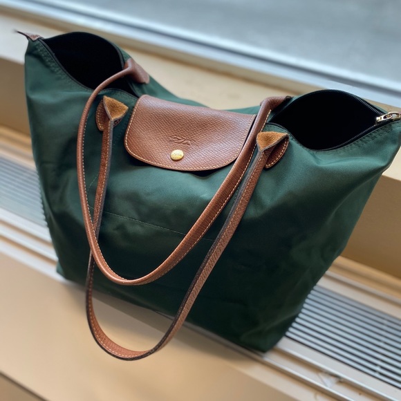 LONGCHAMP FOREST GREEN Tote GORG RARE πED FLAWED - Picture 2 of 16